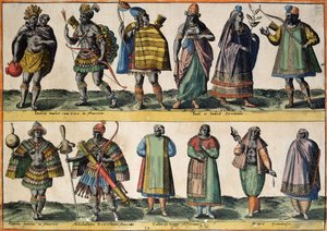 Nordamerikanske indianere, indiske og orientalske kostumer, sydamerikanske indianere og afrikanske og mauriske kostumer, fra 